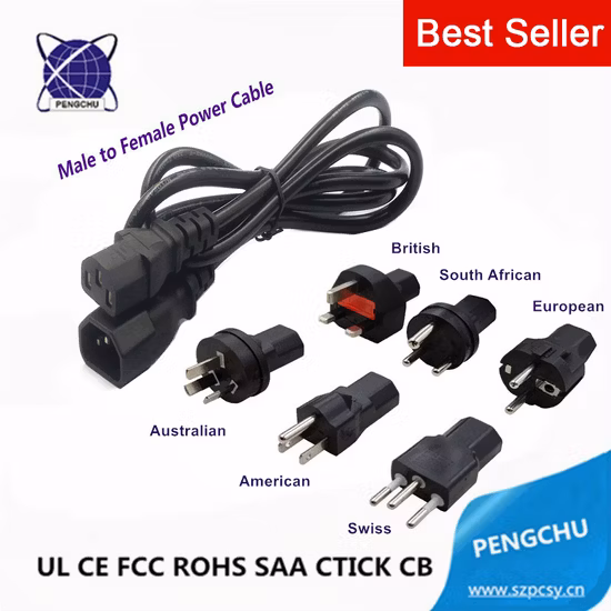 UL/VDE 1 M 2 M 3 M 5 M 14 16 18 AWG 250 V 2,5 A 10 A 15 A mâle vers femelle IEC 60320 C5 C7 C13 C14 Câble d'extension Cordon d'alimentation CA avec UK EU AU US Schuko Suisse Afrique du Sud
